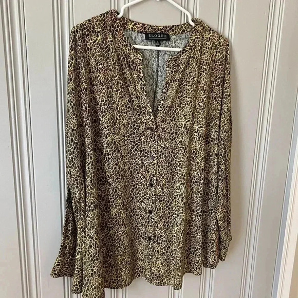 Eloquii Leopard Wild Child Drop Shoulder Blouse Button Down Plus Size 18 - Picture 14 of 16